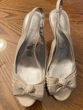 Unisa Neutral Knot Slingback Heels in Beige